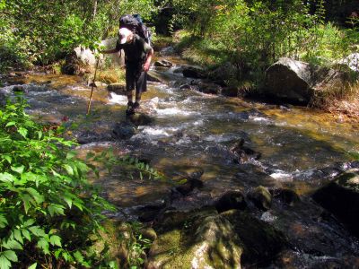 Bol'Dar crossing Harper Creek to get to the Raider Camp Creek trail
