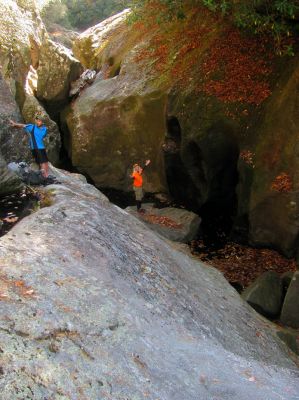 The Badger obviously enjoying his day deep within the lower end of the slot canyon of Bonas Defeat 
