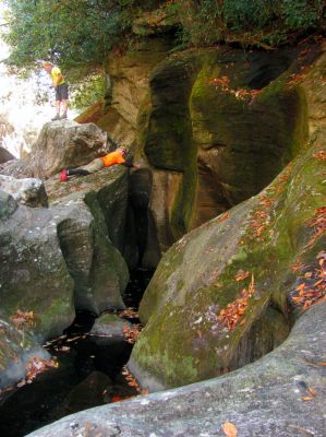 Laying down on the job to capture the lower end of the slot canyon 
