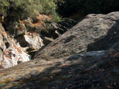 Looking down into the upper half of the slot canyon from above 
