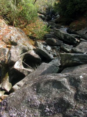 View of where the river drops suddenly down into the slot with a view of Granny's Kitchen upstream 
