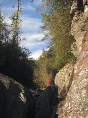 View looking over top of the fish looking 'blockage' rock of the amazing slot canyon 
