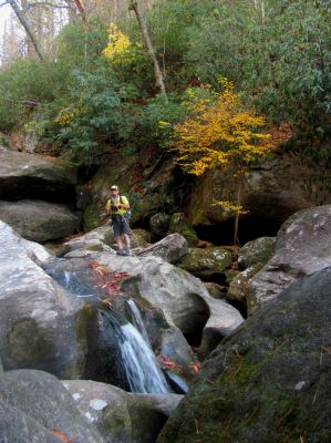 John 'the gnome' stands proud at the Granny`s Pantry aka Horsetail Falls 
