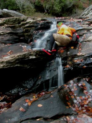 Blurry shot (taken in near darkness and while I was moving) of a falls way upstream from the Bonas wall. After losing one contact lens, i am sure this is kinda what the Badger was actually seeing ! 
