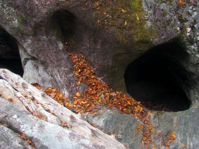 pot holes beside the top of the blockage rock 
