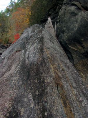 My view of the top of the blockage rock as I straddle and ride it like raging bronco ! 
