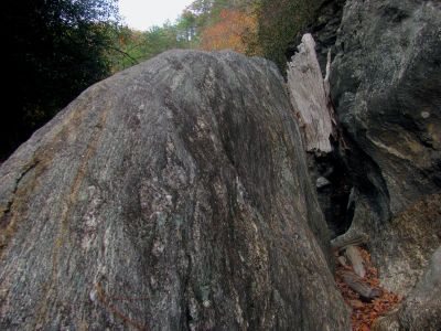 My view of the top of the blockage rock as I straddle and ride it like raging bronco ! 
