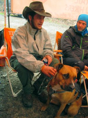 Hiker and his dog. 
