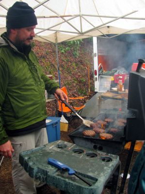 Moose flipping Bubba Burgers.  Saturday lunch is on !! 
