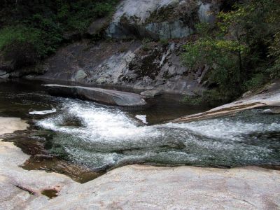 The ship rock at the cascades behind our campsite below Harper Falls
