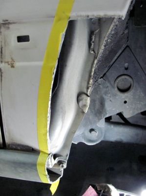 Side view. I would be grinding back the pinch weld quite a bit too. 
