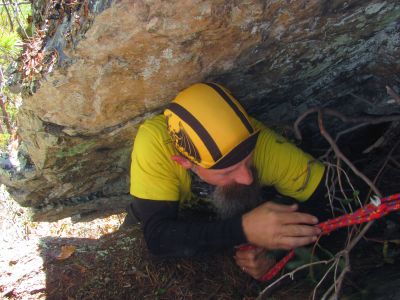 A short rest before continuing up the crack
