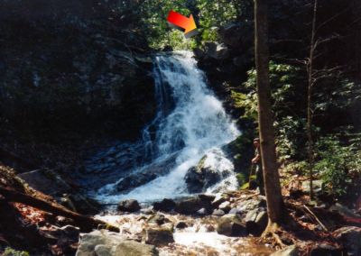 Squibb Creek Falls
Taken in early 90`s. (arrow points out the '3 rocks' landmark)
